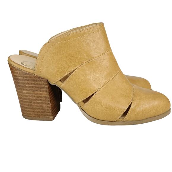CCOCCI Faith Leather Mules Coccinelle Slip On Shoes Block Heels Tan Brown 9 - Picture 2 of 9